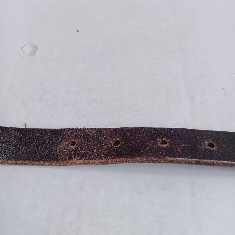 Eddie Bauer Brown Leather Belt-Medium-Harness Style-Brass Buckle-Classic-MInimal